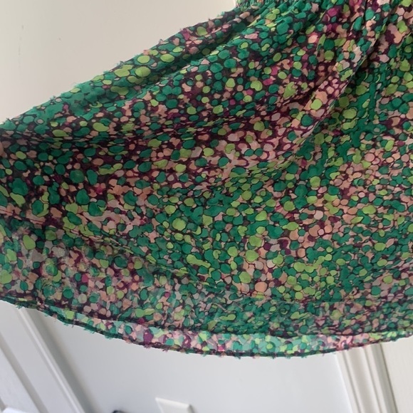 BCBGMAXAZRIA size S dotted mini dress 100% silk green purple layers tunic - Picture 7 of 15